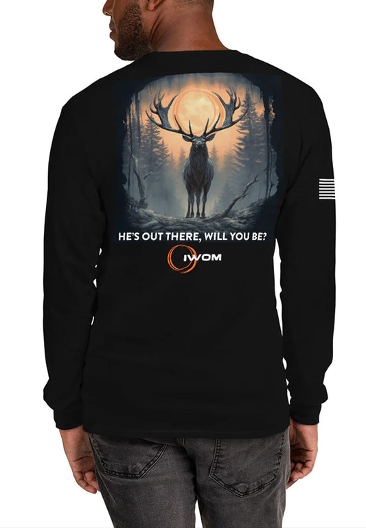IWOM "He's Out There" Long Sleeve Black Tee Shirt
