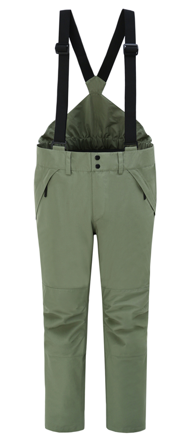 Green pants with suspenders on a white background