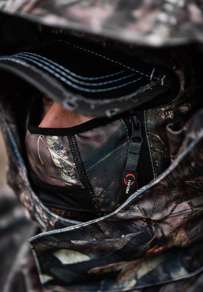 IWOM Adaptive Hunting Jacket for Wheel Chair Users Facemask and headnet